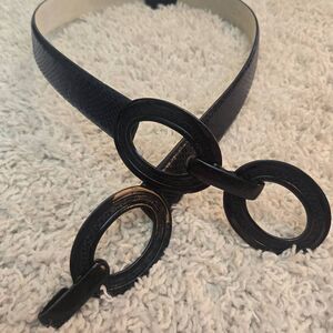 Chico's Faux Navy Snakeskin Belt Slide Adjust Leather Backing S/M